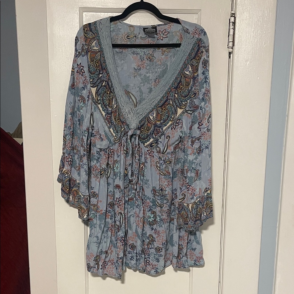Angie Blue Floral Bohemian Tunic